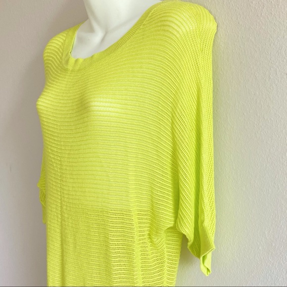 Express Mesh Neon Yellow Lime Dolman Summer Sweater 3/4 Sleeve - Picture 3 of 7